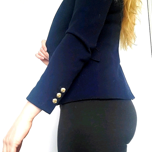 ZARA WOMAN Navy Blue Fitted Blazer Gold Buttons Sz M - Picture 5 of 7